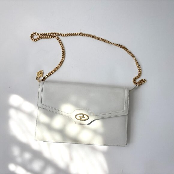 Gucci Handbags - VINTAGE GUCCI White Leather & Gold Strap Crossbody Clutch / Purse 406 004 626
